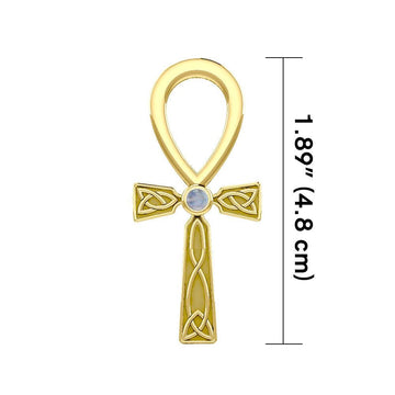 Celtic Ankh 14 K Solid Gold Pendant with Gem GPD5812 - Jewelry